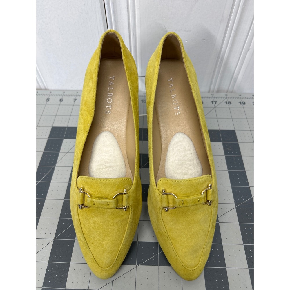 Talbots Loafers Women 7.5M Yellow Suede Pointed Toe Gold Horsebit Flats